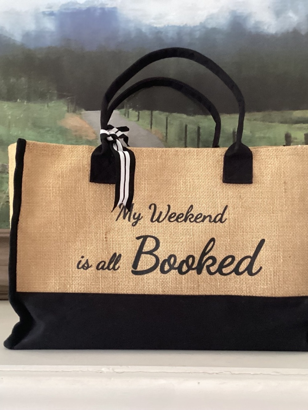 My Weekend Is All Booked Canvas Jute Tote Bag Summer Beach Farmers Market Travel